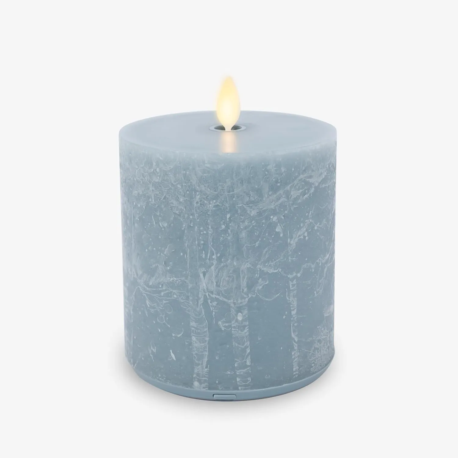 Luminara Seaglass Rechargeable Flameless LED Candle, Silver Blue 3.8" x 5.3", Moving Flame Pillar Timer, USB Type-C Charging Cable, Unscented Real Wax