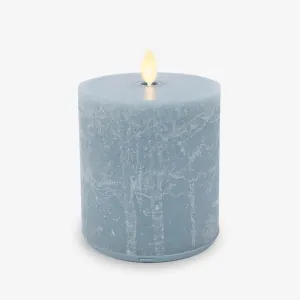 Luminara Seaglass Rechargeable Flameless LED Candle, Silver Blue 3.8" x 5.3", Moving Flame Pillar Timer, USB Type-C Charging Cable, Unscented Real Wax