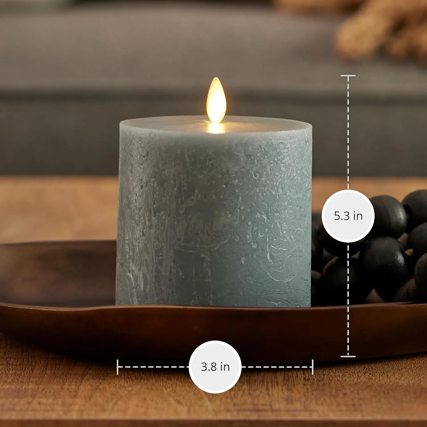 Luminara Seaglass Rechargeable Flameless LED Candle, Silver Blue 3.8" x 5.3", Moving Flame Pillar Timer, USB Type-C Charging Cable, Unscented Real Wax