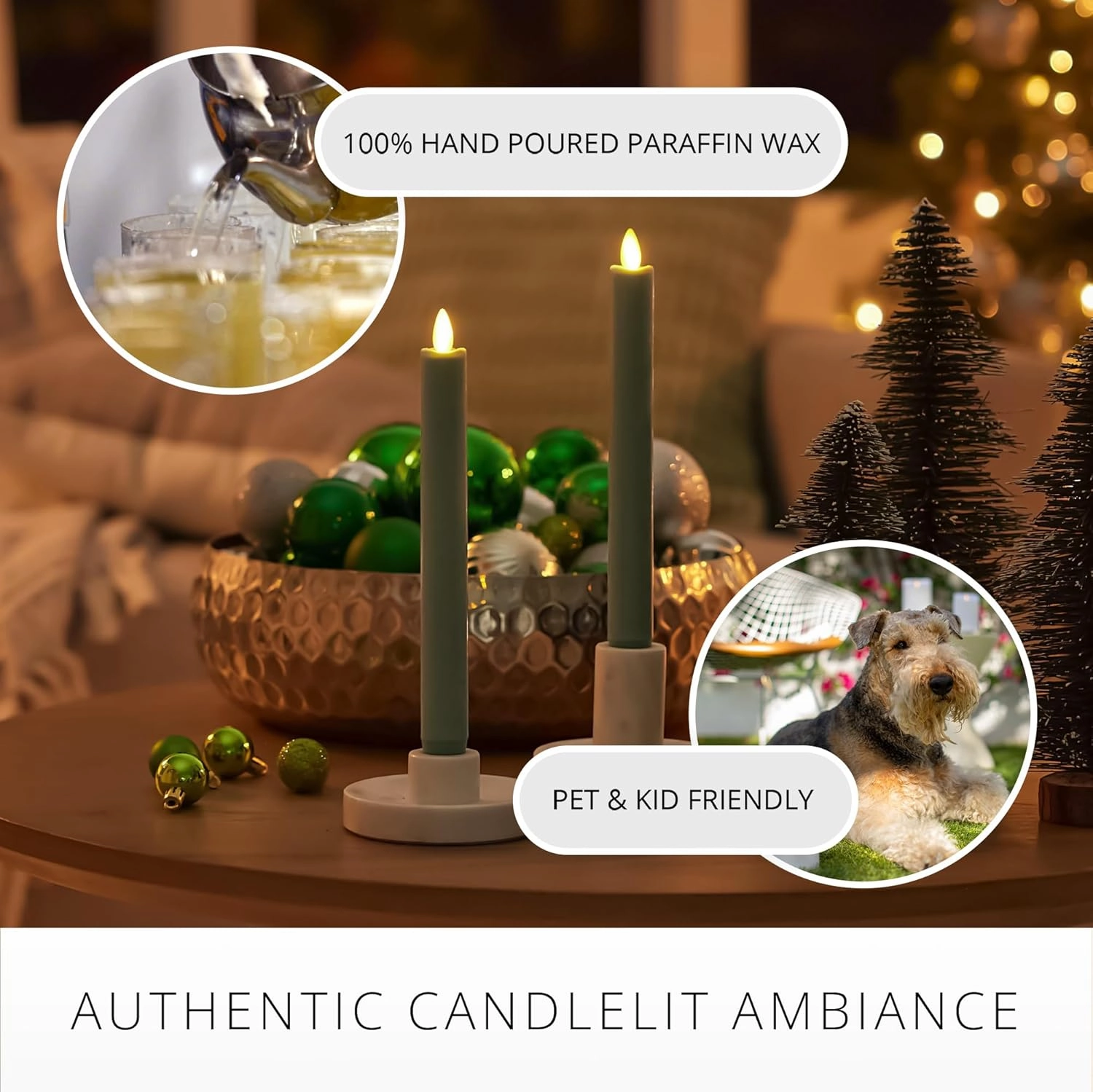 Luminara - Flameless Battery Operated Taper Candle - Iceberg Green - Pack of 2-1x9.75 - LED Flickering Flame - Realistic Safe for Home Kids and Pets