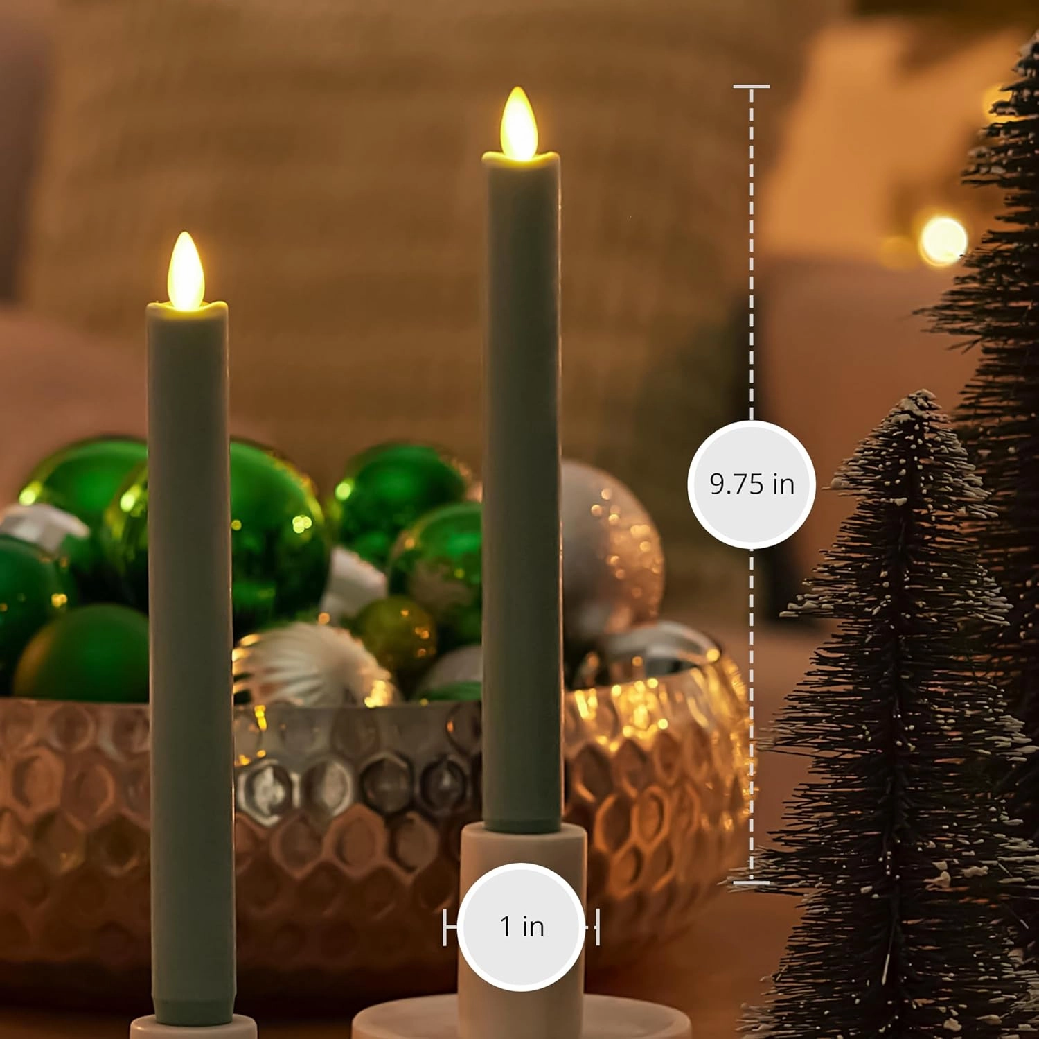 Luminara - Flameless Battery Operated Taper Candle - Iceberg Green - Pack of 2-1x9.75 - LED Flickering Flame - Realistic Safe for Home Kids and Pets