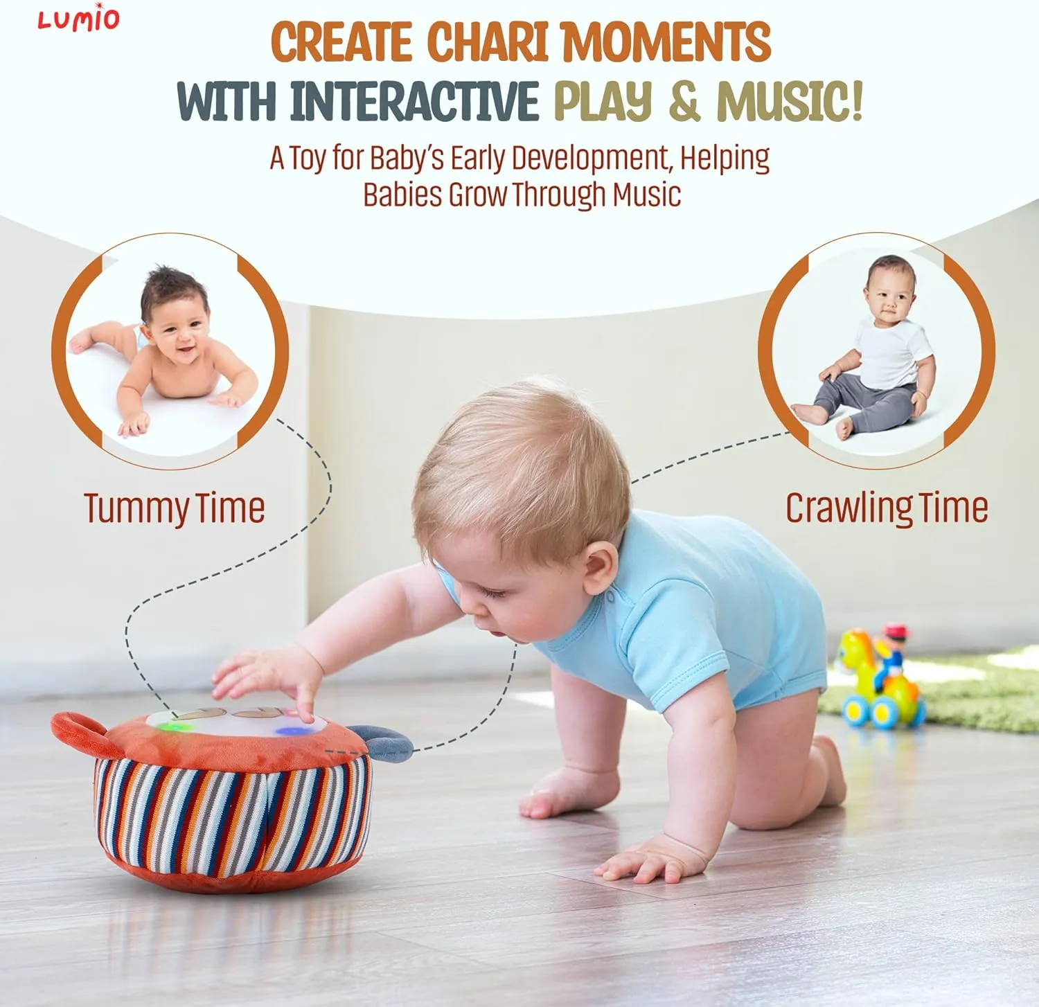 Lumio Interactive Musical Plush Toy with Lights and Sounds - Sensory Toy for 3 6 9 12-18 Months and up, Perfect for Tummy Time Rhythm Learning (Guitar) (Piano)
