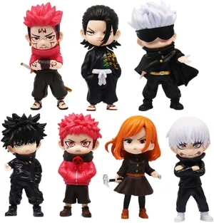 LUNK JJK Action Figure Itadori Yuji Cake Topper Figure Statue Anime Fushiguro Megumi Figurine Set 7 Pieces Mini Cartoon Model Desktop Room Birthday Decoration PVC