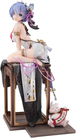 LUNK Rem Action Figure Statue,Sitting Anime Girl Figure Cheongsam Dress Manga Rem Figurine,Collectible Anime Desktop Ornament 9in