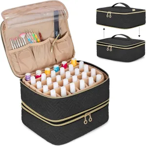 LUXJA Detachable 2 Layers Nail Polish Organizer - Hold 60 Bottles (15ml - 0.5 fl.oz), Nail Polish Case with Tools Storage Pockets (Patented Design), Black