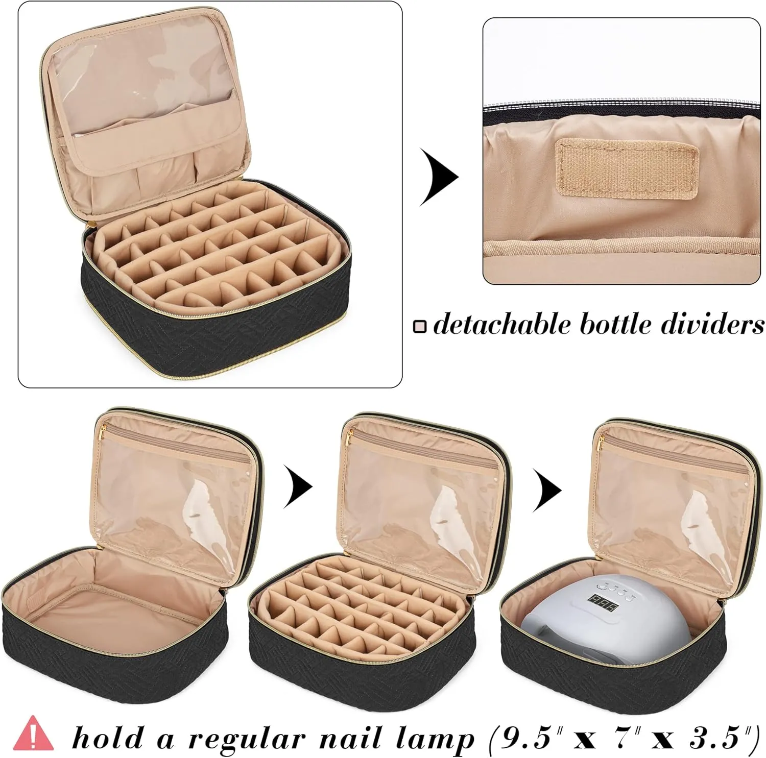 LUXJA Detachable 2 Layers Nail Polish Organizer - Hold 60 Bottles (15ml - 0.5 fl.oz), Nail Polish Case with Tools Storage Pockets (Patented Design), Black
