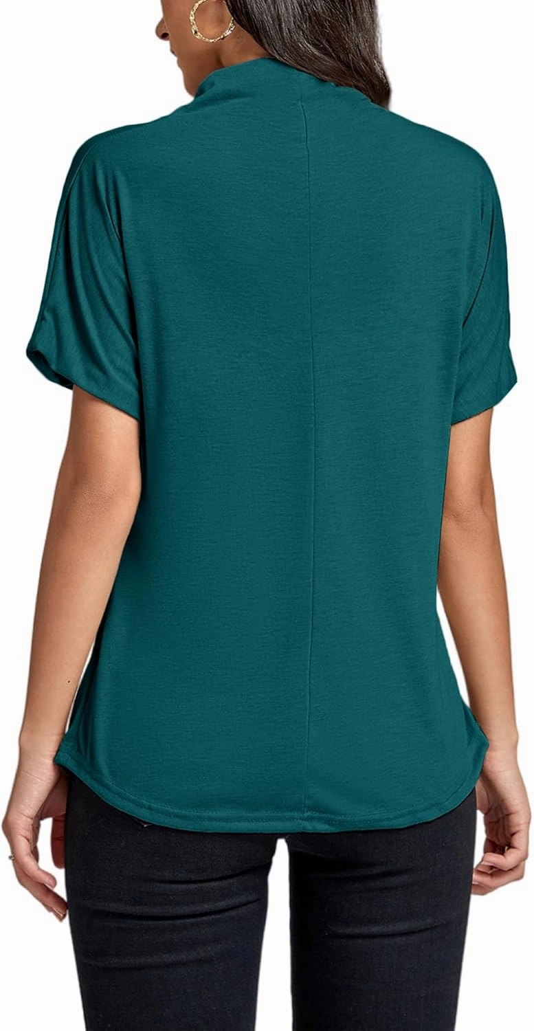 LYANER Women's Casual Mock Neck Ruffle Short Sleeve Summer Blouse Shirt Top