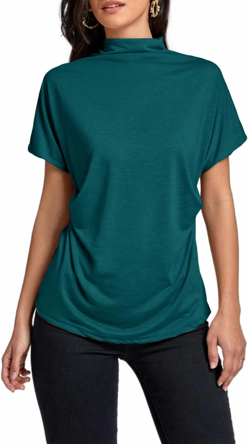 LYANER Women's Casual Mock Neck Ruffle Short Sleeve Summer Blouse Shirt Top
