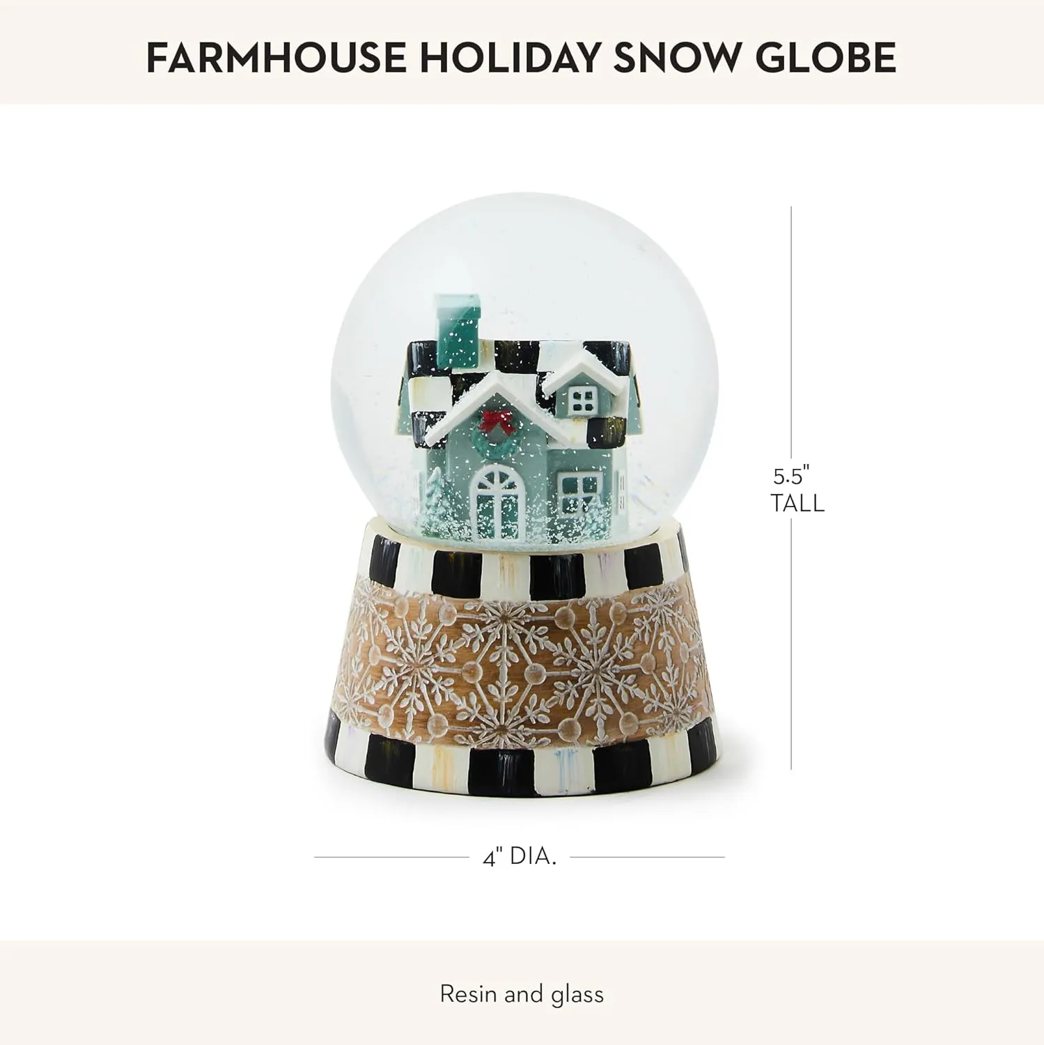 MACKENZIE-CHILDS Christmas Snow Globe and Music Box, Unique Musical Snow Globe Christmas Decoration, Farmhouse Holiday