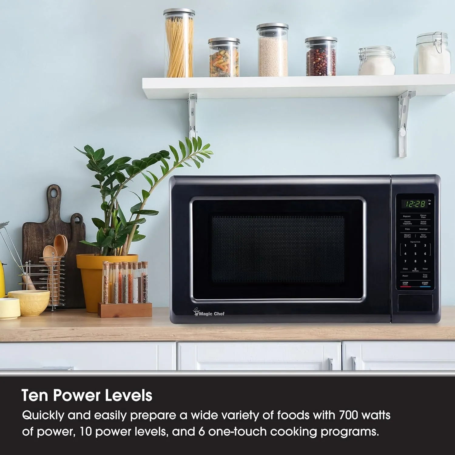 Magic Chef MC77MB Countertop Microwave Oven, Small Microwave for Compact Spaces, 700 Watts, 0.7 Cubic Feet, Black