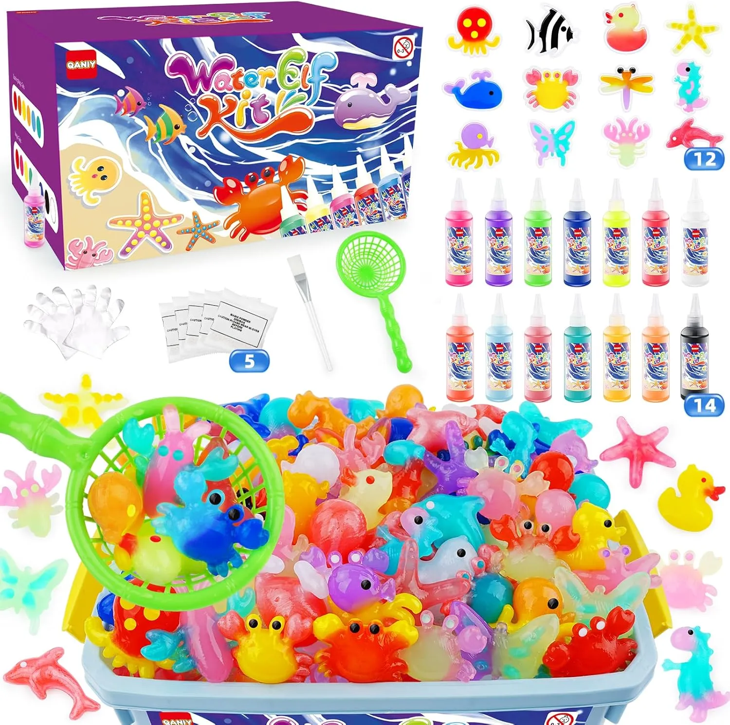 Magic Water Elf Toy Kit, Aqua Fairy Water Gel Kit with 14 Magic Gels, 12 Shape Molds, Aqua Fairy, Magic Water Elf, Children's DIY Magic Water Gel Kit, Magic Elf Water Toy for Kids