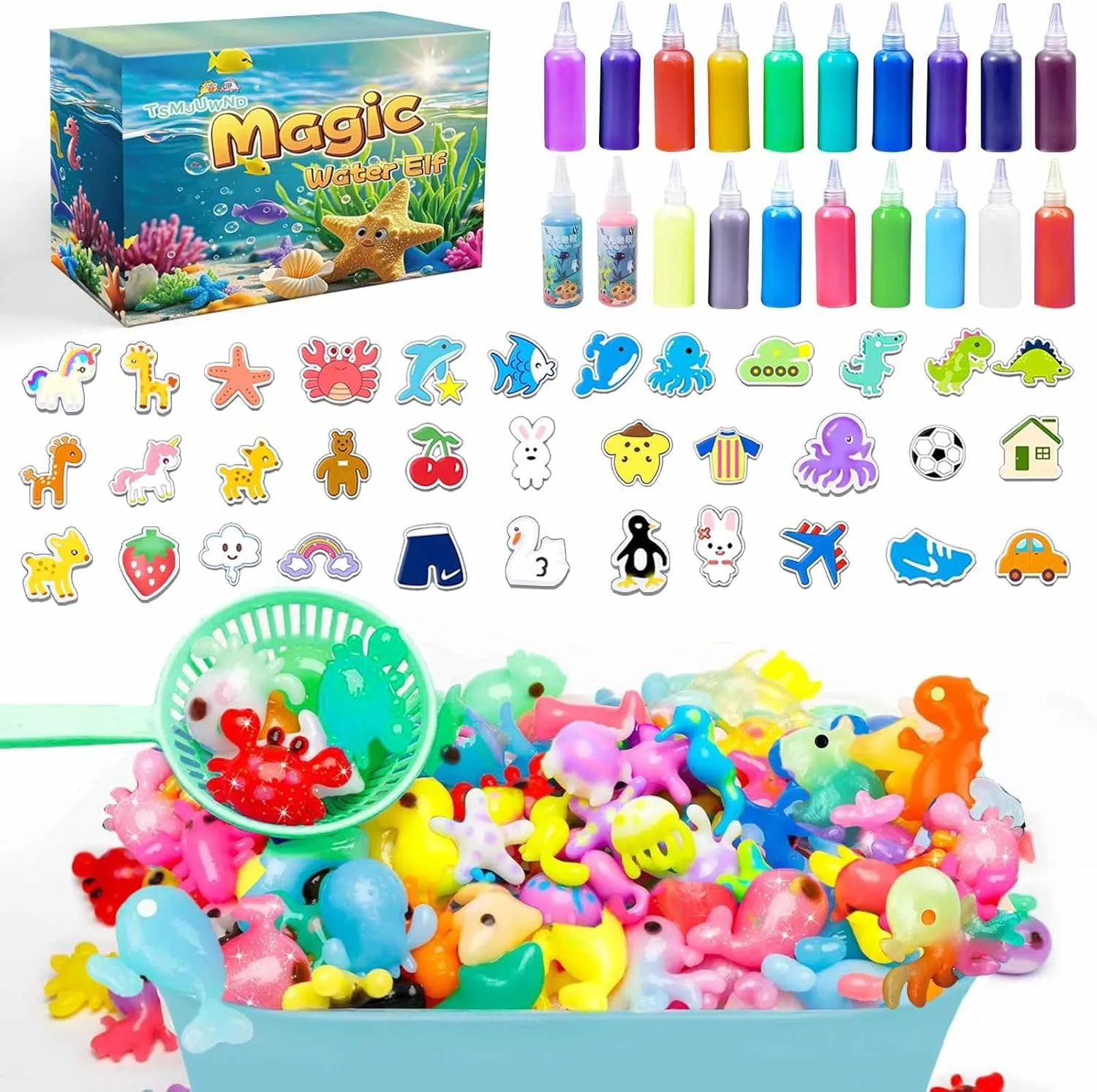 Magic Water Elf Toy Kit with 20 Magic Gels & 30 Molds DIY Squishy Maker for Kids Girls Boys Birthday Gift Chrismas Festival Party Favors