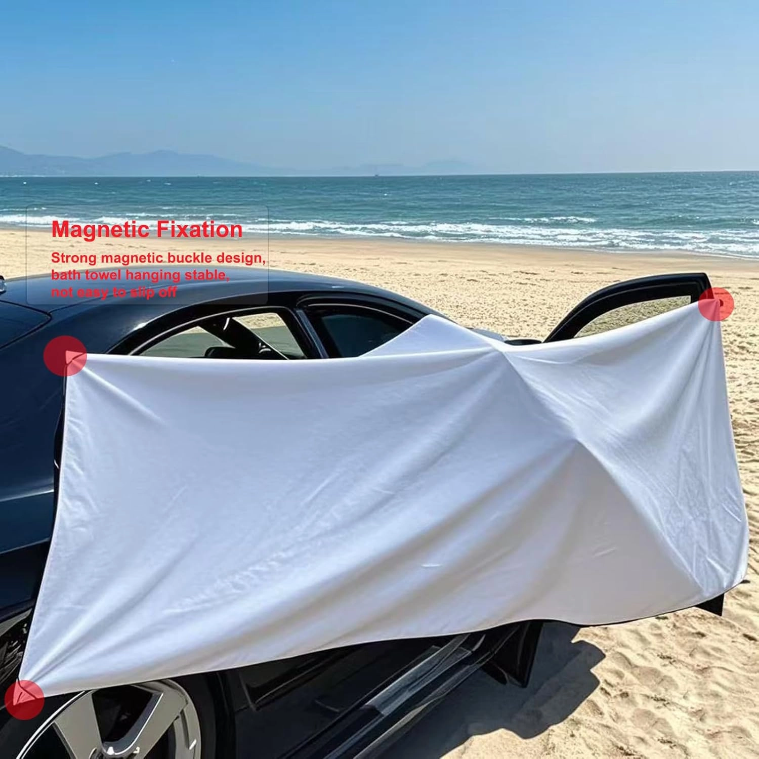 Magnet Towel, Outdoor Magnetic Bath Towel 30 x 75 in – Oversized Quick-Dry, Absorbent Sand-Resistant Beach Towel with Magnetic Closure for Camping, Yoga, Travel – Portable Changing Towel (White)