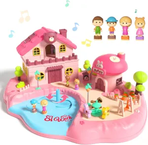 Magnetic Doll House Playset for 2-4 Girls Gifts, Princess Dollhouse with Music, Light, 4 Toy Figures, Girl Toys for 3-5 Years Old, Christmas Birthday Gifts for Kids Age 3 4 5 6 Years Old Girls