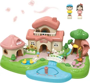 Magnetic Dollhouse Playset for 3-5 Year Old Girls Gift, Princess Castle Playset with 2 Magnetic Control Movable Little People, Magnetic Doll House Girls Toys with Light & Music, Pink