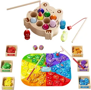 Magnetic Fishing Game & Color Sorting Montessori Toys Bundle for Toddlers 1-3, Learning Educational Fine Motor Skills & Shape Recognition Toys for Kids Girls Boys 2 3 4