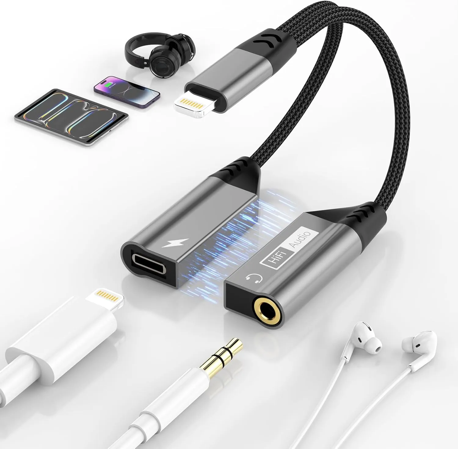 Magnetic Lightning to 3.5mm Audio Jack & Charging Adapter 2-in-1 iphone Charger and Headphone Dongle for iPhone 14/13/12/11/X/8,iphone Headphone Converter Splitter Fast Charge & Lossless Audio Sync