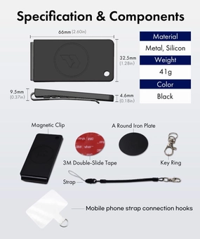 Magnetic Clip Phone Holder, Backpack Phone Holder with Safety Strap, Hiking/Climbing/Outdoor/Logistics/delivery Worker