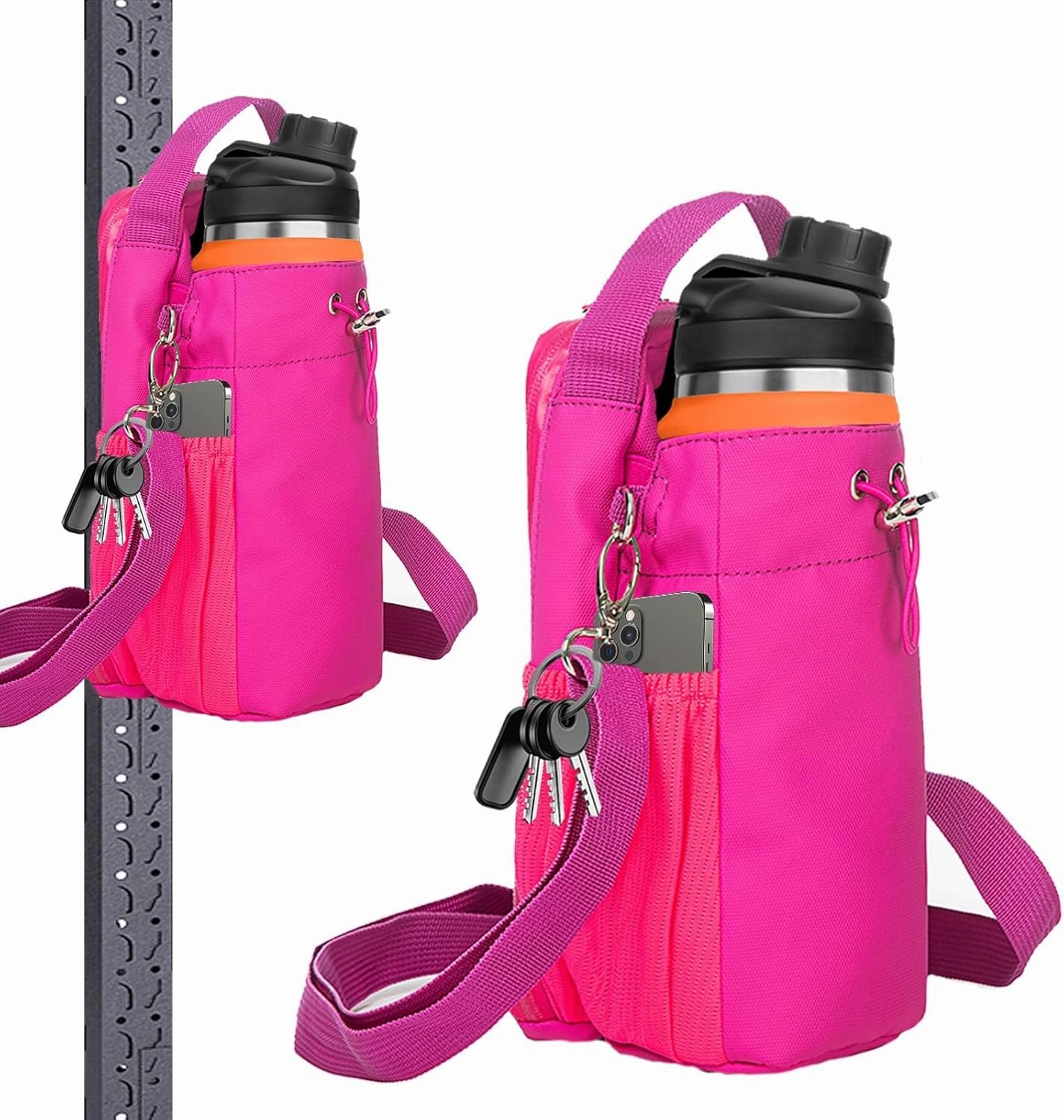 Magnetic Water Bottle Bag, Multiple Storage Pockets Adjustable Strap Magnetic Gym Bag, Made of Nylon Material for Gym and Work and Camping Hiking Sports