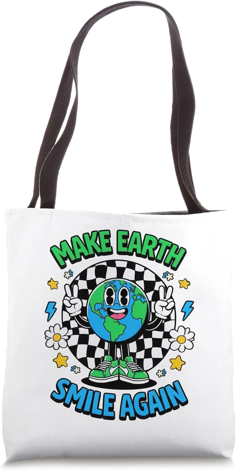 Make Earth Smile Again Cute Earth Day Peace Design Tote Bag