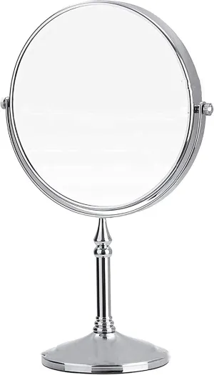 Makeup Mirrors, 8 Inch Double Sided Brass Magnifying Mirror, Tabletop 360° Swivel Cosmetic Vanity Shaving Mirrors (Color : Chrome, Size : 5X)