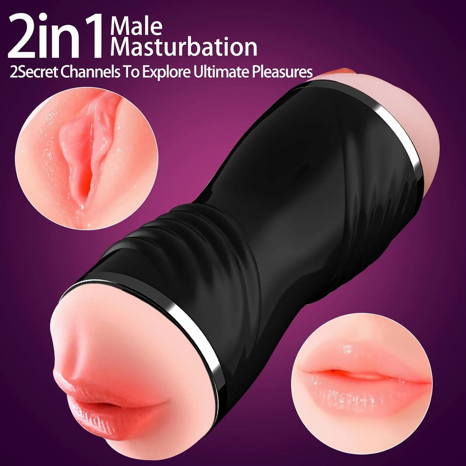 Male Sex Toys Male Masturbator 2 in1 Pocket Pussy, Realistic Mouth Pussy, Sex Doll with Realistic Textured Mouth & Tight Vagina, Masturbater Deep Throat Oral for Men Masturbation (Black Plus)