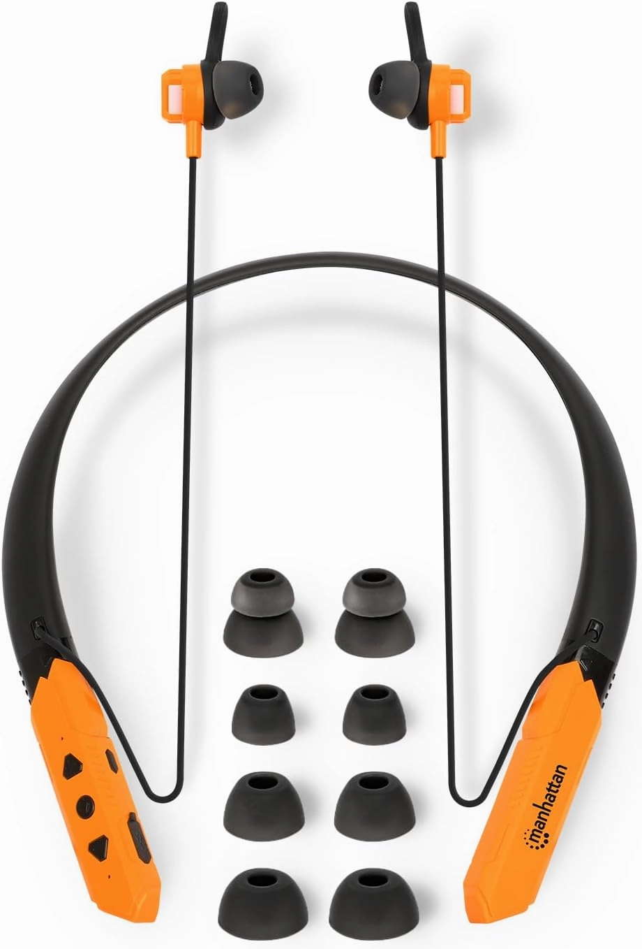 MANHATTAN Bluetooth Wireless Neckband Headphones — Work Earbud Earphones with 15H Playtime, Noise-Isolating, IPX4 Water Resistant, Built-in Mic – for Work, Music, Calls – 3 Yr Mfg Warranty -179829