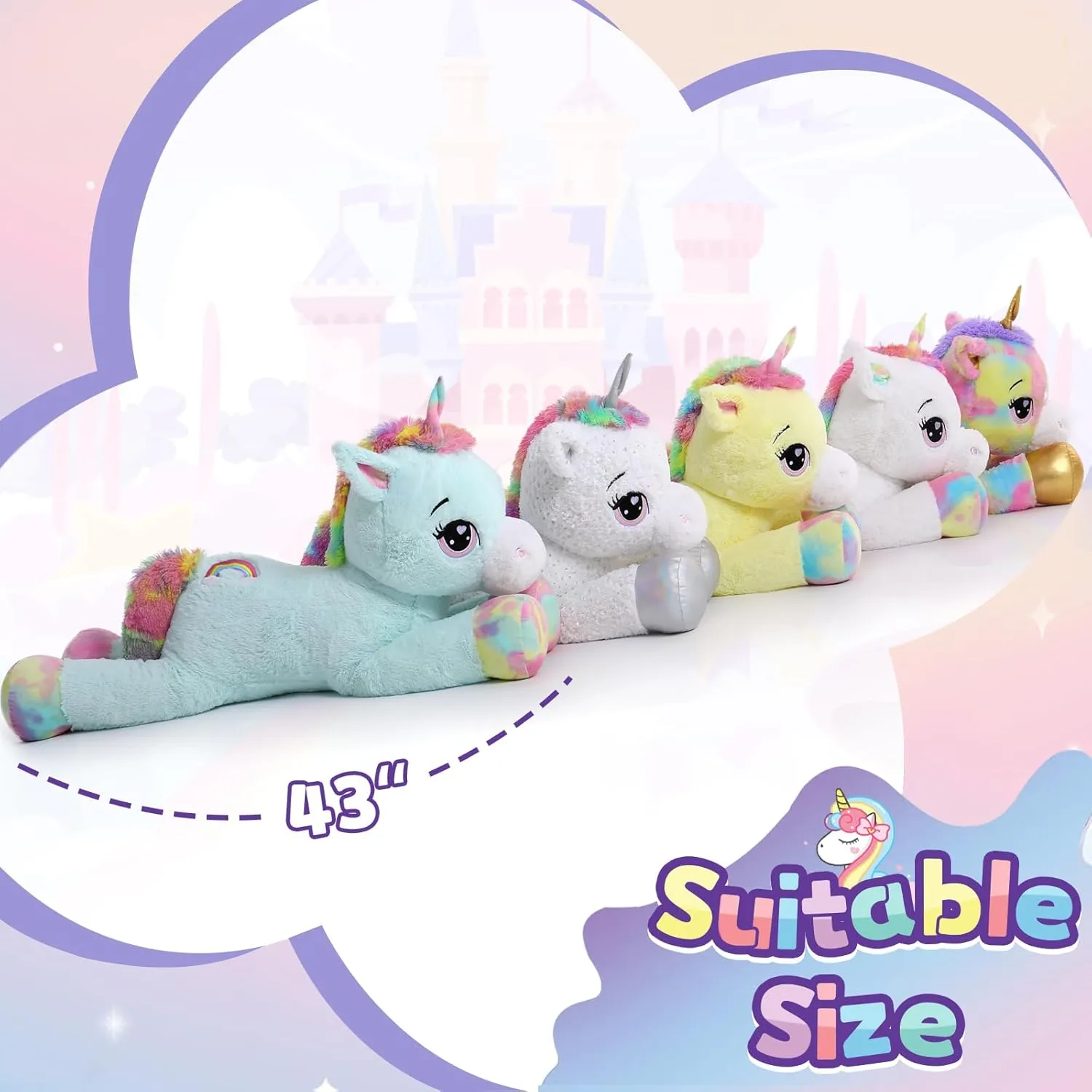 MaoGoLan 43" Big Unicorn Stuffed Animal, Giant Animal Plush Pillow Full of 5.4 Pounds of Cotton Large Unicorn Body Hugging Pillow for Girls Boys, Gift for Special Day Blue
