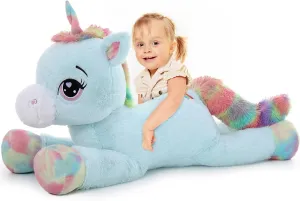 MaoGoLan 43" Big Unicorn Stuffed Animal, Giant Animal Plush Pillow Full of 5.4 Pounds of Cotton Large Unicorn Body Hugging Pillow for Girls Boys, Gift for Special Day Blue