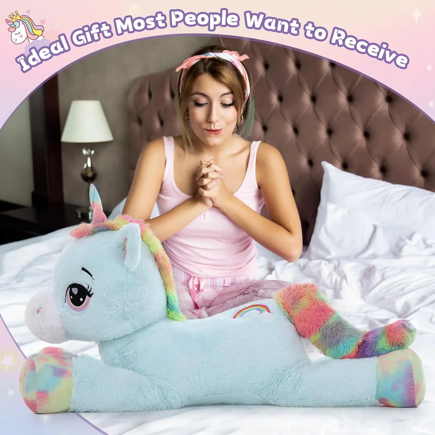 MaoGoLan 43" Big Unicorn Stuffed Animal, Giant Animal Plush Pillow Full of 5.4 Pounds of Cotton Large Unicorn Body Hugging Pillow for Girls Boys, Gift for Special Day Blue