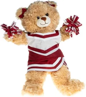 Maroon and White Cheer Uniform for 14-18 inch Plush Stuffed Animals - Includes Cheerleader Outfit with Pom Poms for Plush Bears, Ideal for Playtime, Display, and Collecting