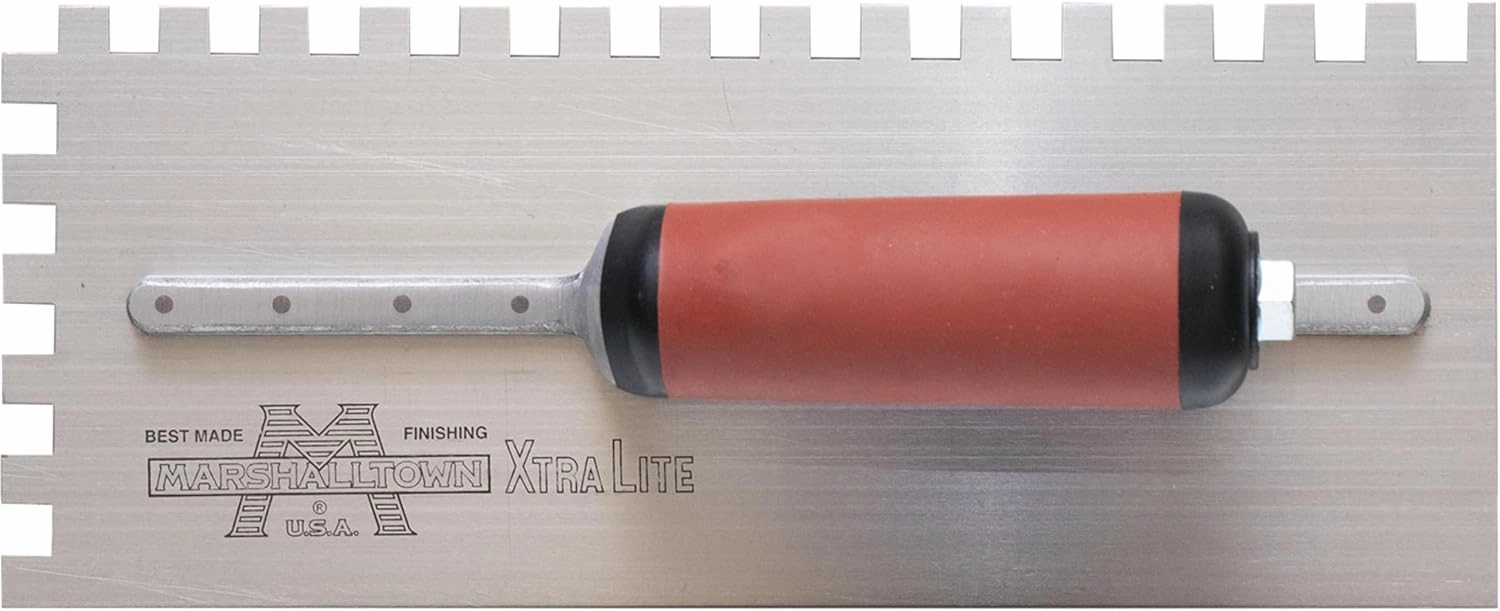 MARSHALLTOWN Standard Notched Trowel, Square Notch, 10x10x10 mm Notch Size, DuraSoft Right-Handed Handle, Flooring and Tiling, Tile Tool, Made in the USA, 5779SD
