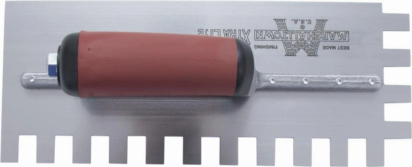 MARSHALLTOWN Standard Notched Trowel, U-Shaped Notch, 6x13x6 mm Notch Size, DuraSoft Right-Handed Handle, Flooring and Tiling, Tile Tool, Made in the USA, 717SD