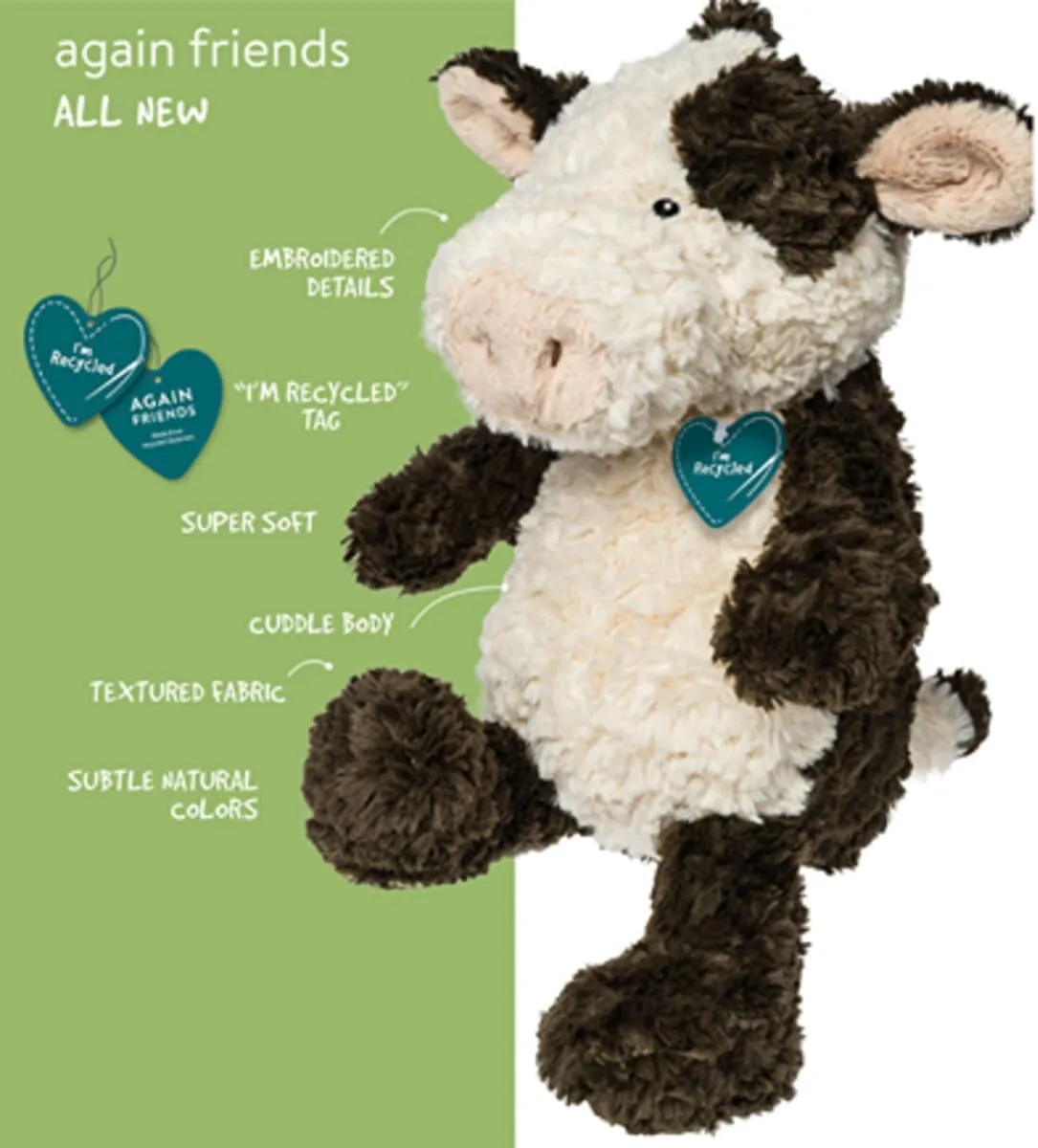 Mary Meyer Stuffed Animal Again Friends Soft Toy Made from Recycled Materials, 9-Inches, Puppy
