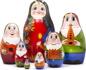 MATRYOSHKA&HANDICRAFT Matryoshkas Russian Nesting Dolls Fairy Tale Snow White and The 7 Dwarfs Toy Set 7 pcs