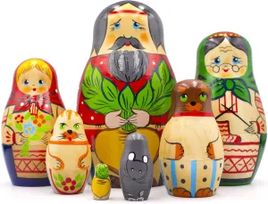 MATRYOSHKA&HANDICRAFT Matryoshkas Russian Nesting Dolls Folk Fairy Tale About Turnip Set 7 pcs