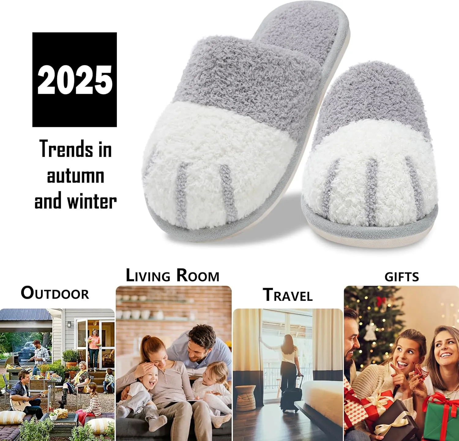 MAXTOP Women's Cat Paw Cozy Slippers Warm Gifts for Women Men with Memory Foam Trendy Cute Fuzzy Winter House Shoes Indoor Outdoor