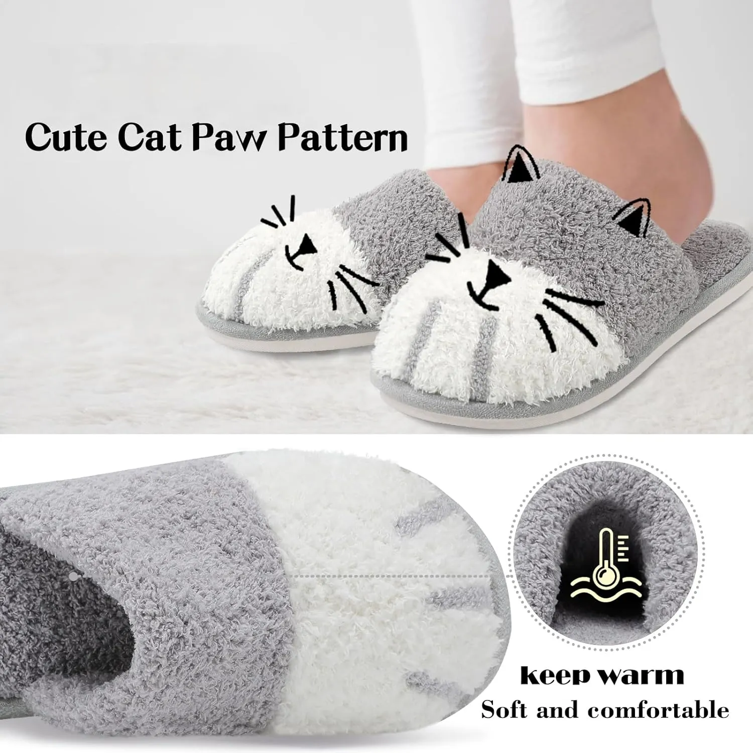 MAXTOP Women's Cat Paw Cozy Slippers Warm Gifts for Women Men with Memory Foam Trendy Cute Fuzzy Winter House Shoes Indoor Outdoor