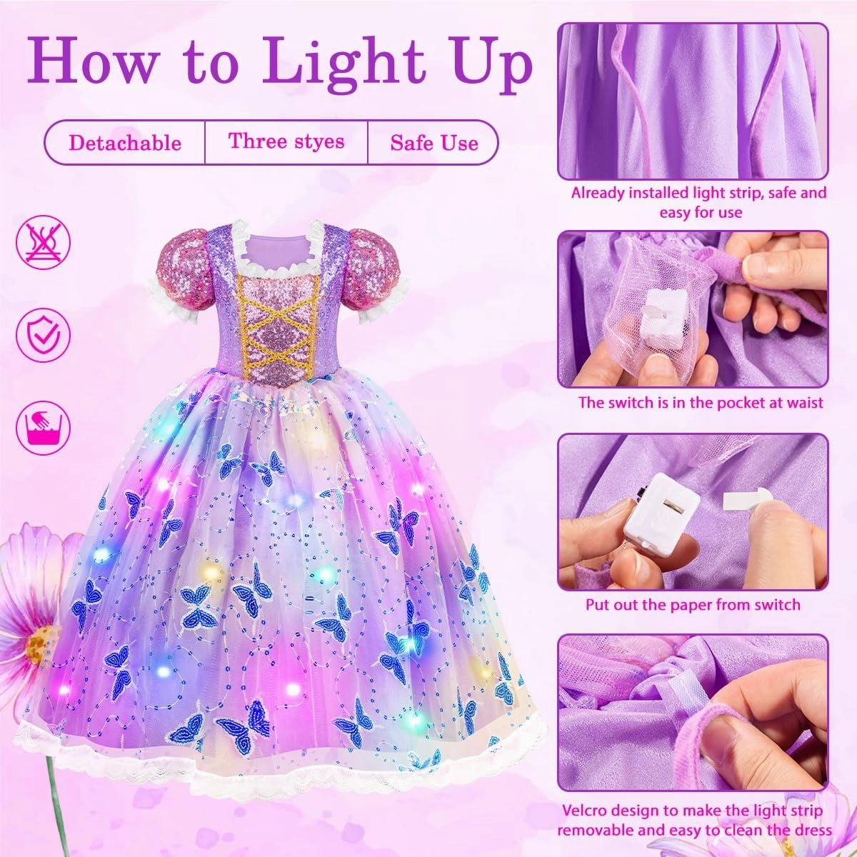 Meland Princess Dresses for Girls - Light Up Princess Costume for Little Girl, Halloween Costumes & Gift for Toddler Age 3-10