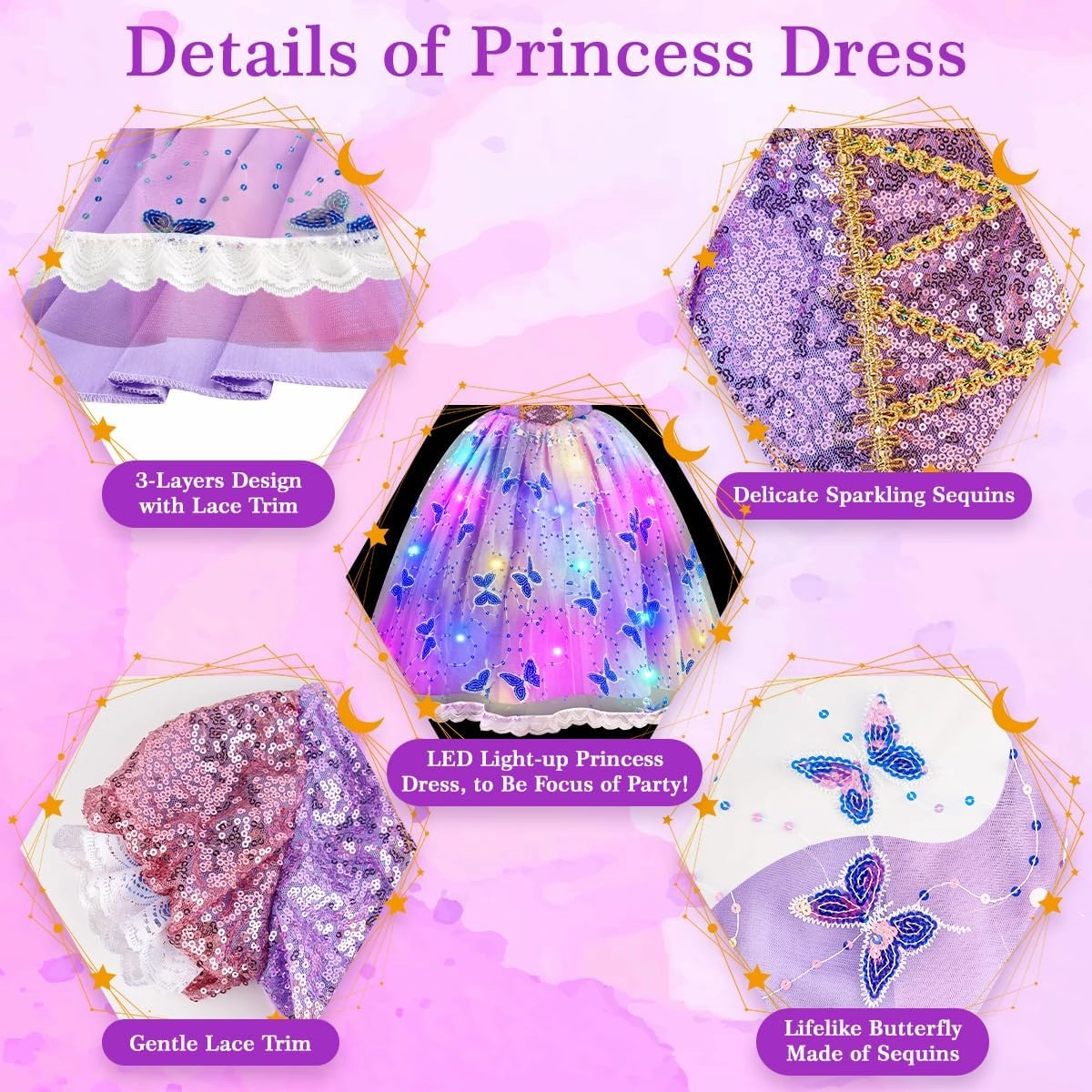 Meland Princess Dresses for Girls - Light Up Princess Costume for Little Girl, Halloween Costumes & Gift for Toddler Age 3-10