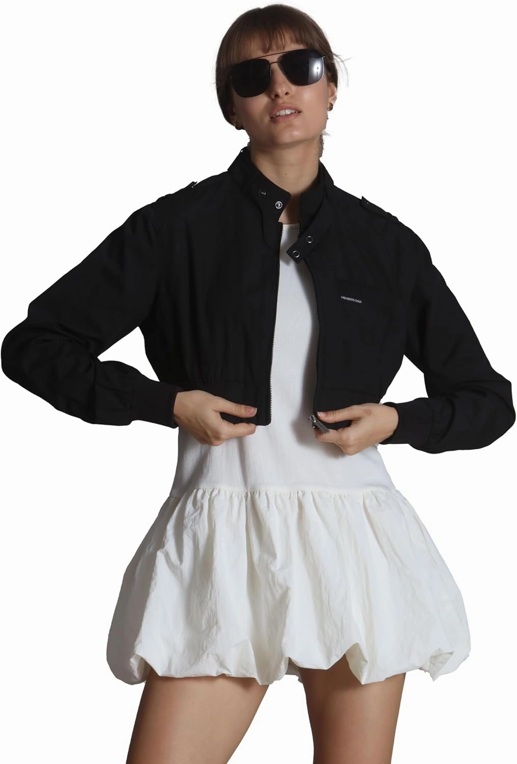 Members Only Mini Cropped Jacket Women Trendy Racer Jacket