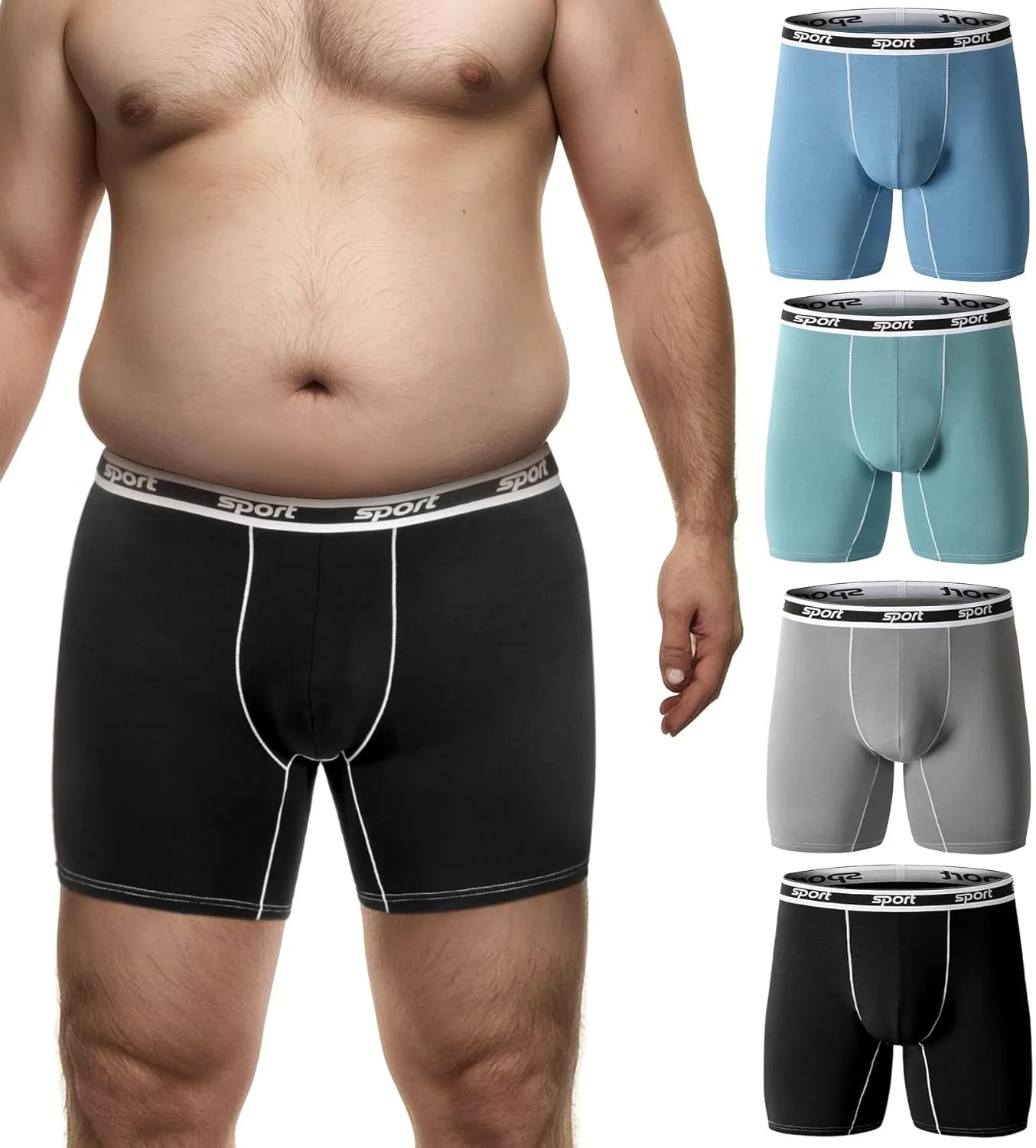 Men Big and Tall Underwear Boxer Briefs - Breathable Moisture Wicking Long Leg Underwear 2XL 3XL 4XL 5XL 6XL