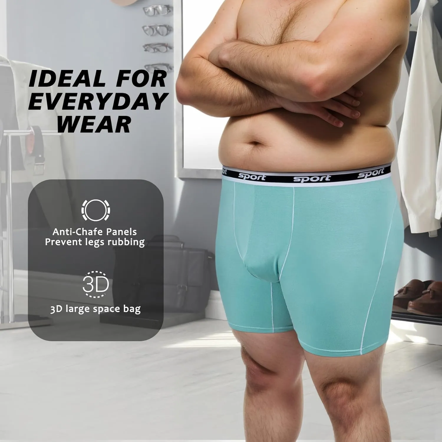 Men Big and Tall Underwear Boxer Briefs - Breathable Moisture Wicking Long Leg Underwear 2XL 3XL 4XL 5XL 6XL