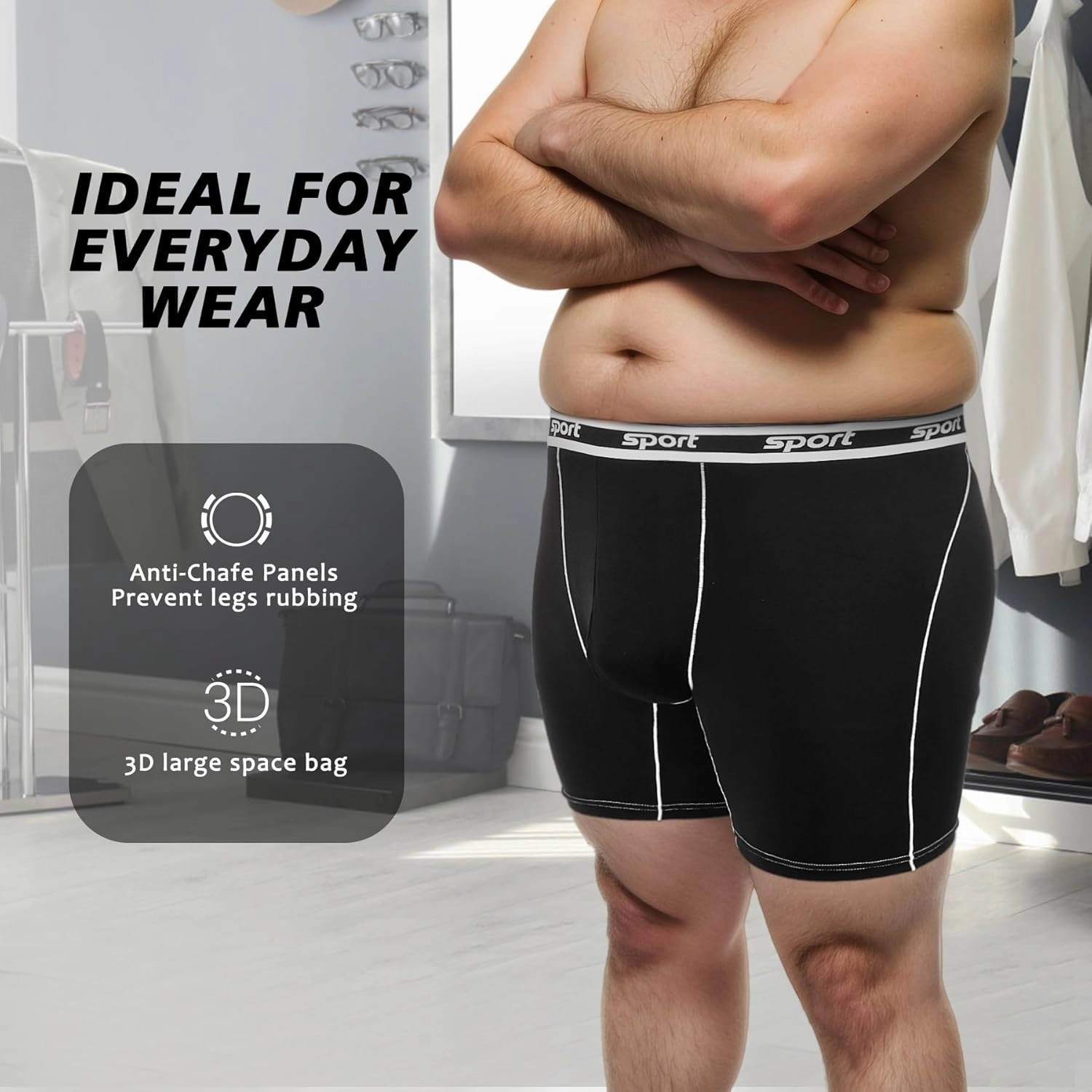 Men Big and Tall Underwear Boxer Briefs - Breathable Moisture Wicking Long Leg Underwear 2XL 3XL 4XL 5XL 6XL