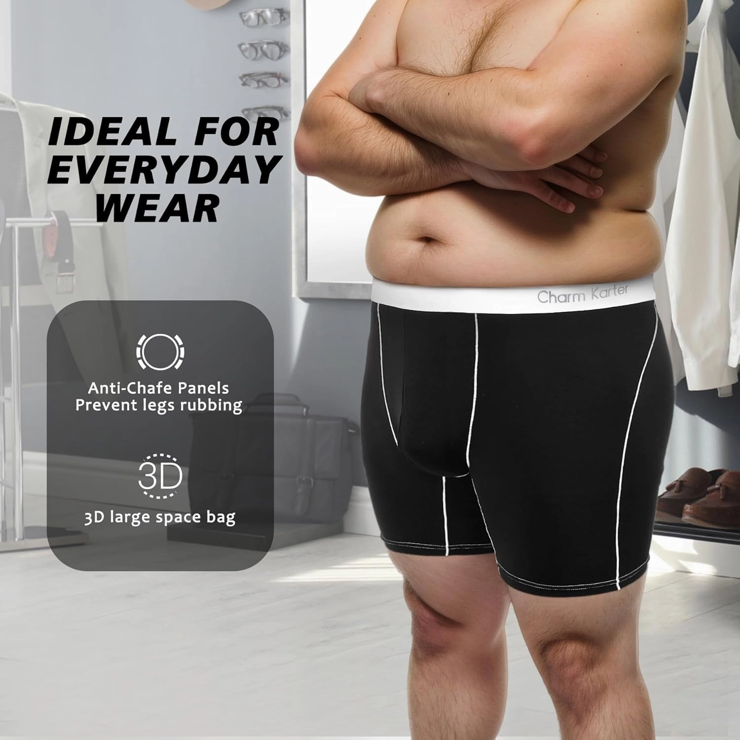 Men Big and Tall Underwear Boxer Briefs - Breathable Moisture Wicking Long Leg Underwear 2XL 3XL 4XL 5XL 6XL