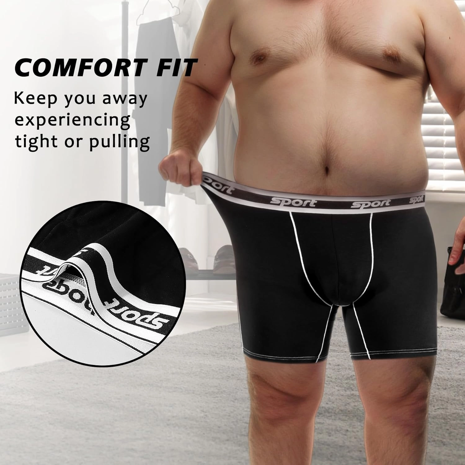 Men Big and Tall Underwear Boxer Briefs - Breathable Moisture Wicking Long Leg Underwear 2XL 3XL 4XL 5XL 6XL