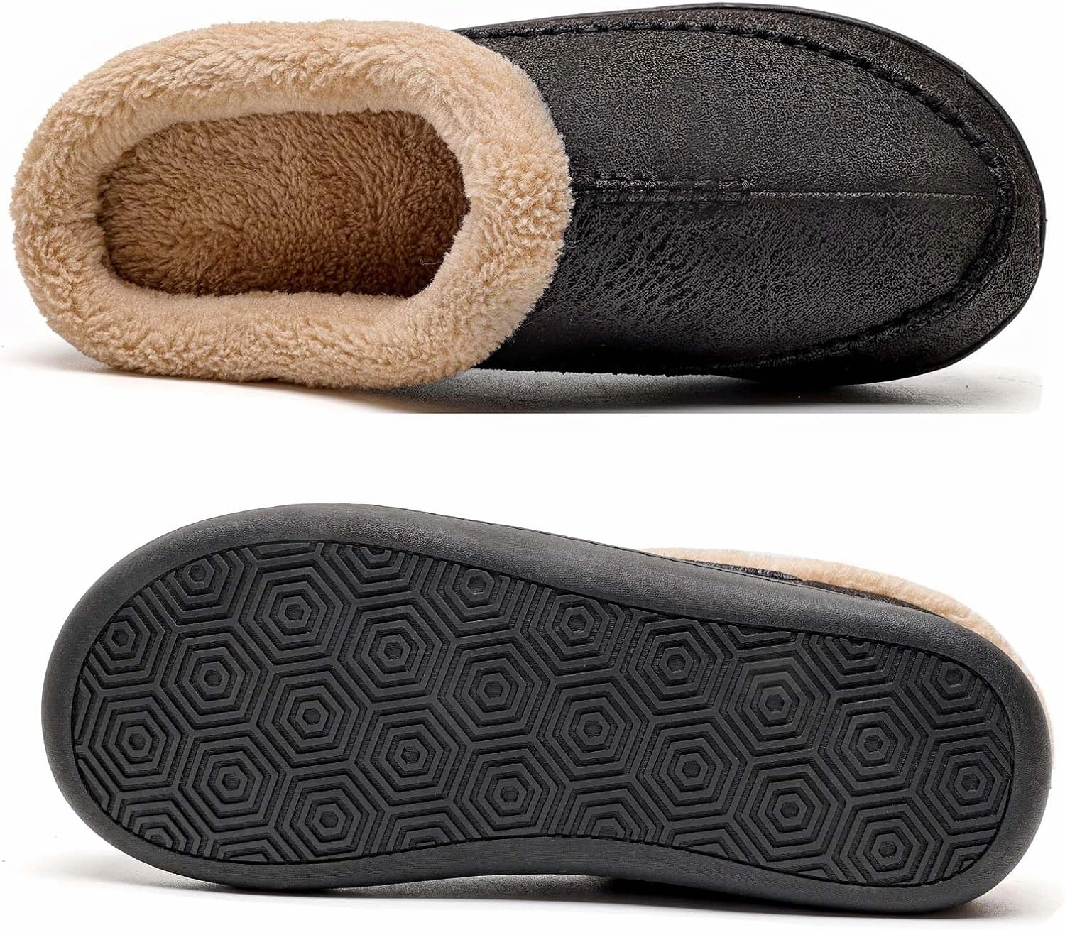 Men's Cozy Memory Foam Slippers With Arch Support Fuzzy Wool-like Lining Slip-on Warm Indoor Outdoor House Shoes