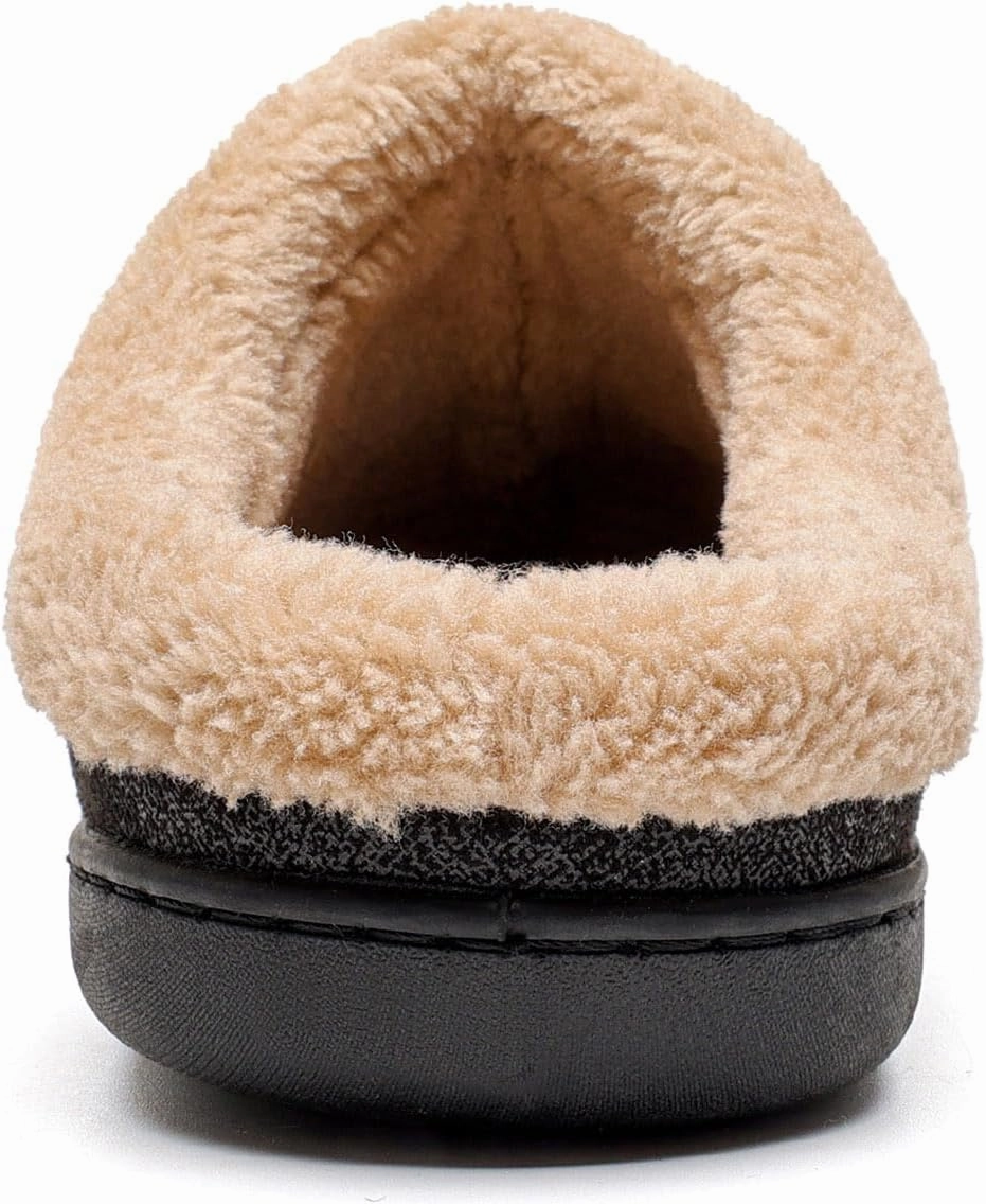 Men's Cozy Memory Foam Slippers With Arch Support Fuzzy Wool-like Lining Slip-on Warm Indoor Outdoor House Shoes