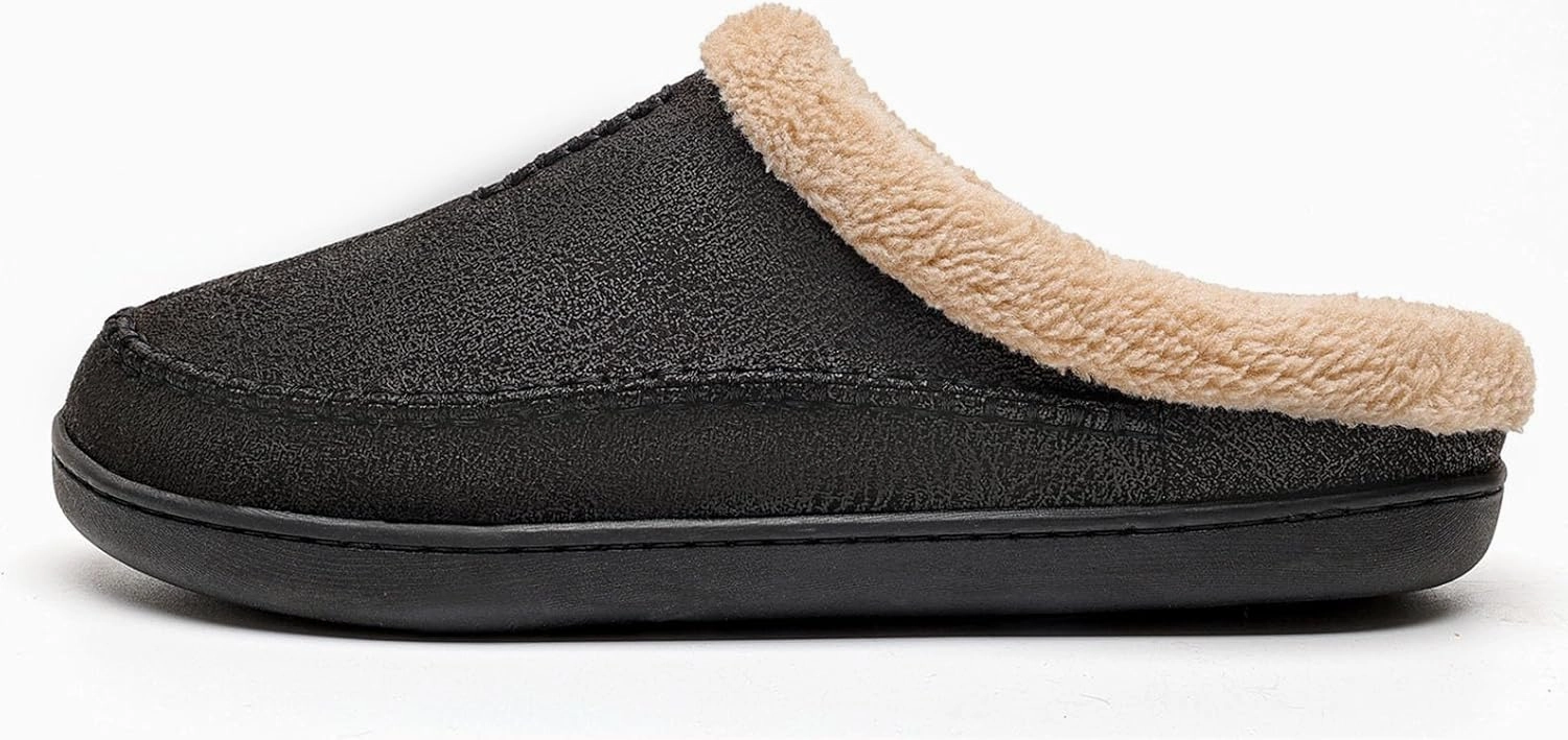 Men's Cozy Memory Foam Slippers With Arch Support Fuzzy Wool-like Lining Slip-on Warm Indoor Outdoor House Shoes