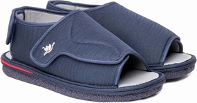 Men's Open Toe Foam Wide Diabetic Slippers Hook & Loop Closure Non-Slip Rubber Sole Flexible Orthotic Slippers Indoor/Outdoor Adjustable Soft Breathable, Navy 10